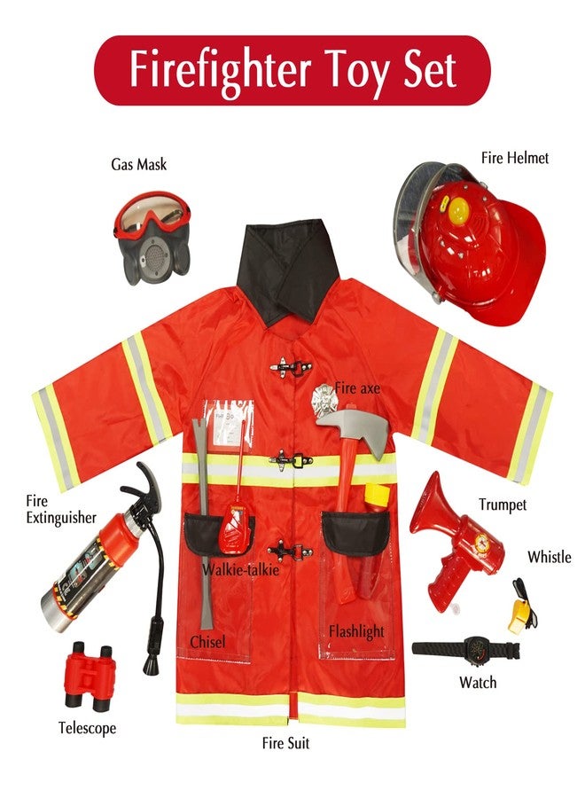 RedCrab Firefighter Costume Set for Kids, Toddler Fire Chief Dress Up Set 12pcs with Function parts for Boys and Girls, Red Firemen Uniform - Image 2